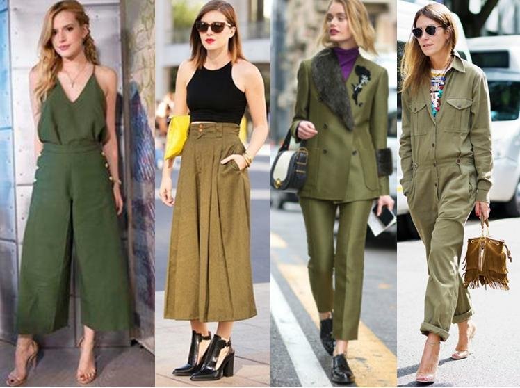Looks com peças verde oliva.