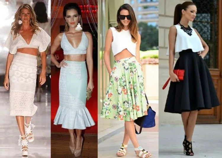 Quatro looks da peça com top cropped.