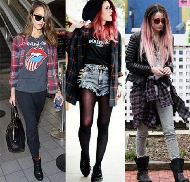 Como usar camisa xadrez feminina estilo grunge.