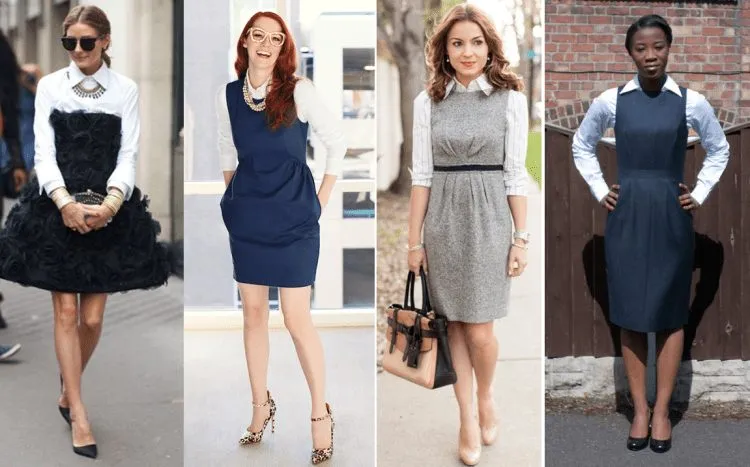 $ produções de vestidos com camisas por baixo.
