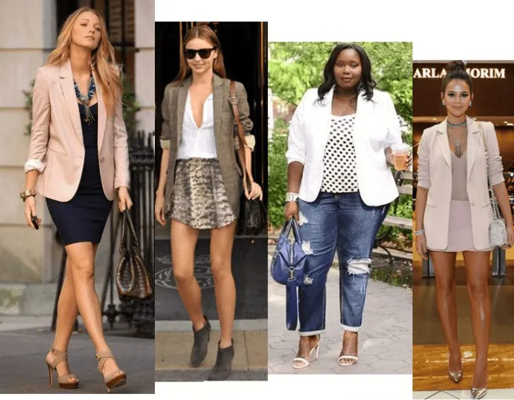 Mulheres vestindo blazers com as mangas dobradas