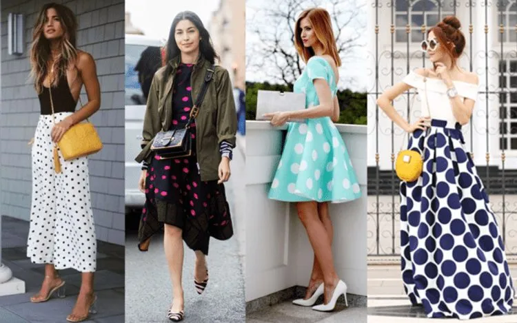 Looks com estampas de bolinhas.