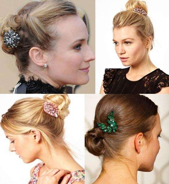 Broche no cabelo.