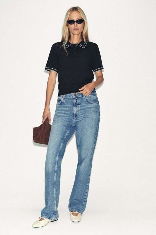 Looks com camisa polo feminina e calça jeans.